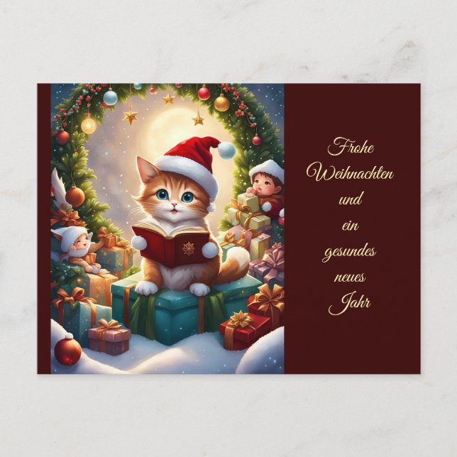 Postal Katze als Weihnachtsmann verkleidet (Anverso)