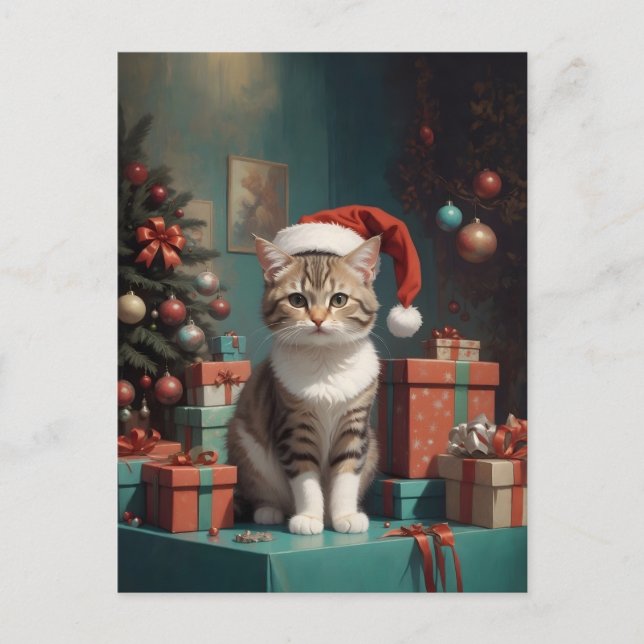 Postal Katze auf dem Weihnachtstisch (Anverso)