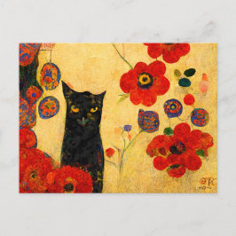 Postal Katzen Porträt im Jugendstil. Gemalt auf Gold.