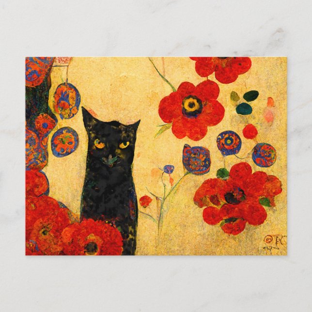 Postal Katzen Porträt im Jugendstil. Gemalt auf Gold. (Anverso)