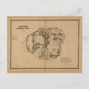 Postal Kauai, 1878, Mapa de Hawaii de época
