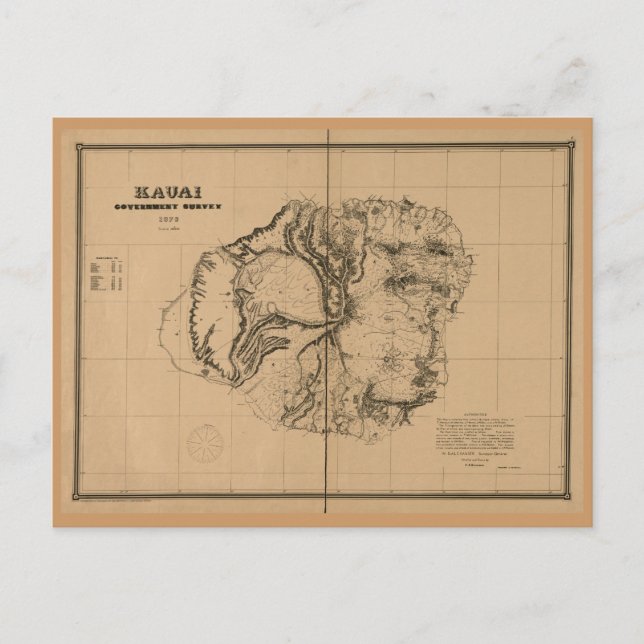 Postal Kauai, 1878, Mapa de Hawaii de época (Anverso)