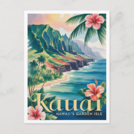 Postal Kauai acuarela vintage