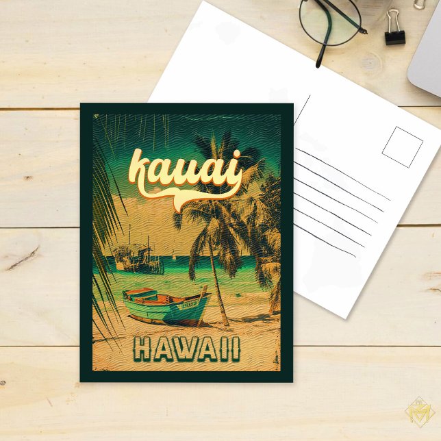 Postal Kauai Beach Hawaii Retro Palm Trees Souvenirs de l (Subido por el creador)