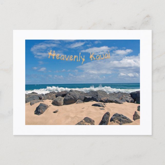 Postal Kauai celestial / olas chocando contra rocas (Anverso)