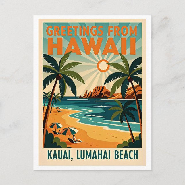Postal Kauai, Hawái Viajes Retro (Anverso)