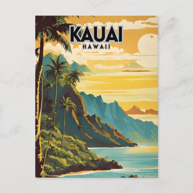 Postal Kauai Hawaii Nostalgic Retro Travel Art (Anverso)