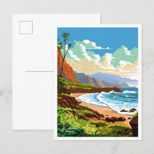 Postal Kauai Hawaii viajar ilustracion Vintage