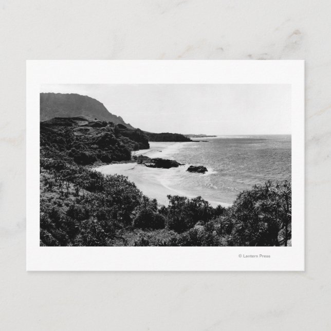 Postal Kauai, Hawaii - Vista de la bahía y playa de Lumah (Anverso)