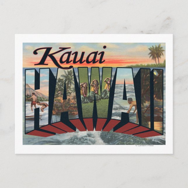 Postal Kauai, HawaiiEscenas de letras grandesKauai, HI (Anverso)