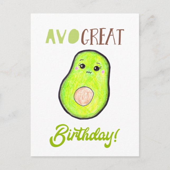 Postal Kawaii Aguacate Avo Gran Cumpleaños Cute Pun (Anverso)