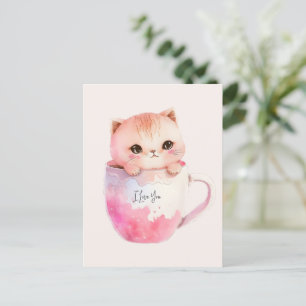Postal Kawaii Blushing Pink Chibi Cat
