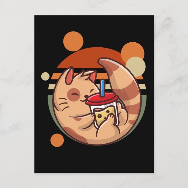 Postal Kawaii Bubble Tea Cat Retro Kitty (Anverso)