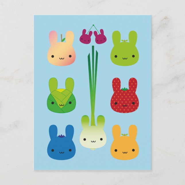Postal Kawaii Bunny Fruit & Vegetables (Anverso)