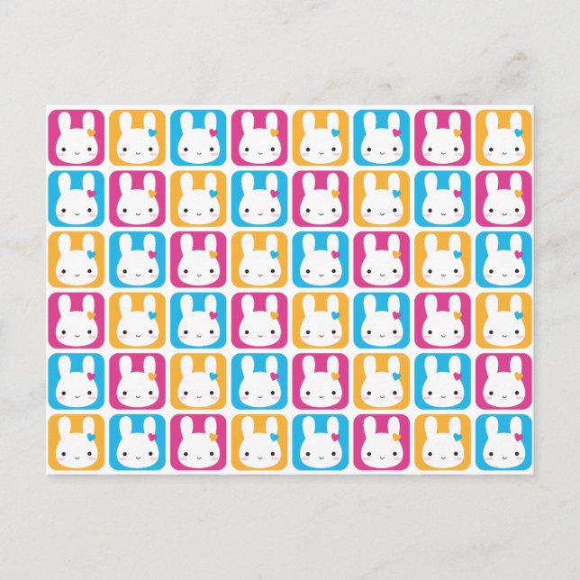 Postal Kawaii Bunny Squares (Anverso)