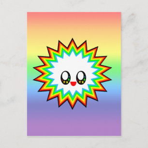 POSTAL KAWAII BURST RAINBOW FELIZ CARA