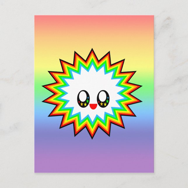 POSTAL KAWAII BURST RAINBOW FELIZ CARA (Anverso)