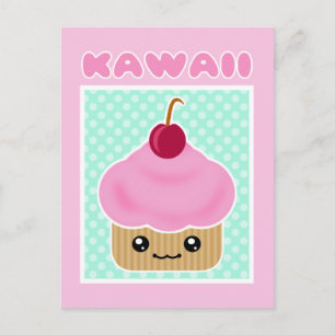 Postal Kawaii Cupcake Cherry Candy