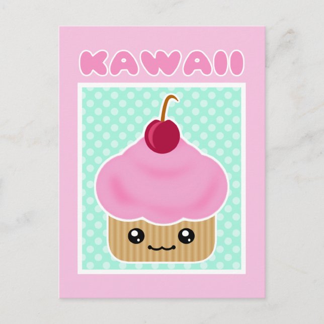 Postal Kawaii Cupcake Cherry Candy (Anverso)