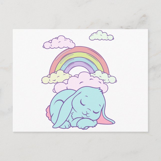 Postal Kawaii Cute Conejo de Dibujos Animados Arcoíris (Anverso)