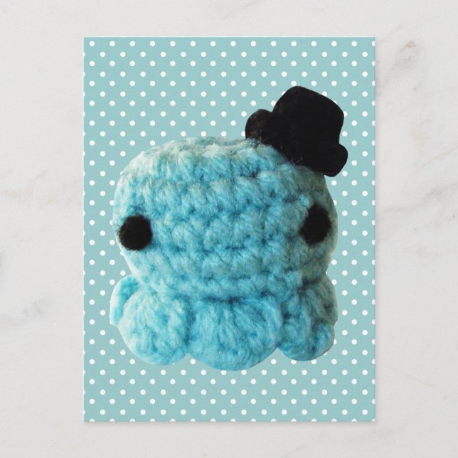 Postal Kawaii Cute Crochet Amigurumi Octopus Top Hat Blue (Anverso)