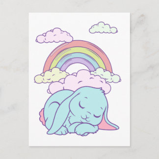 Postal Kawaii Cute Personalizado Conejo Conejo Arcoiris
