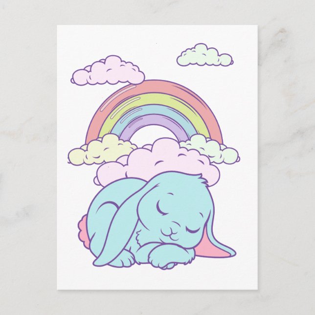 Postal Kawaii Cute Personalizado Conejo Conejo Arcoiris (Anverso)