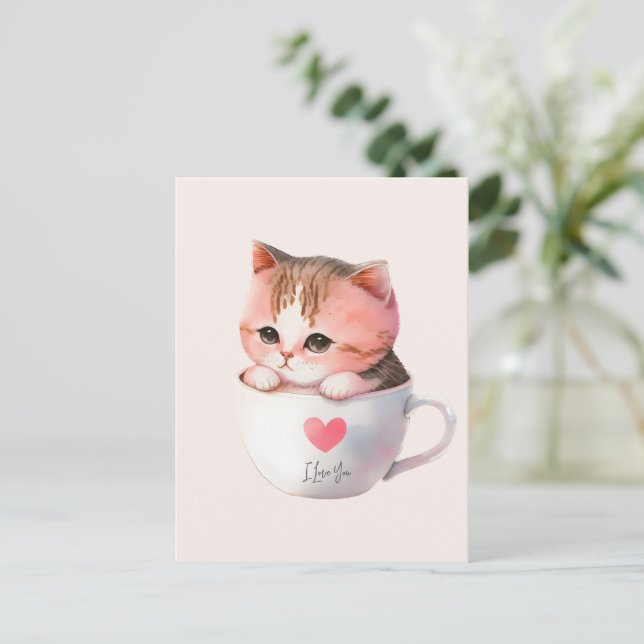 Postal Kawaii Cute Strite Pink Chibi Cat (Anverso de pie)