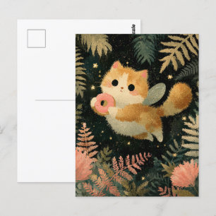 Postal Kawaii Fairy Cat con donut