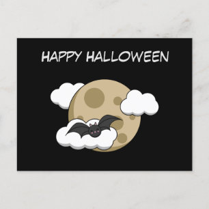 Postal Kawaii Feliz Bat volando a plena Luna Añadir tex