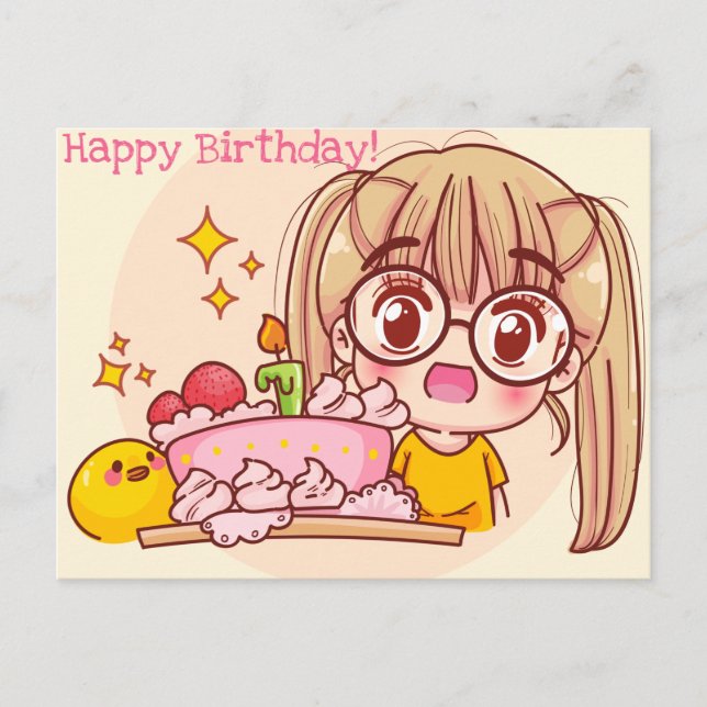 Postal Kawaii Feliz Cumpleaños (Anverso)