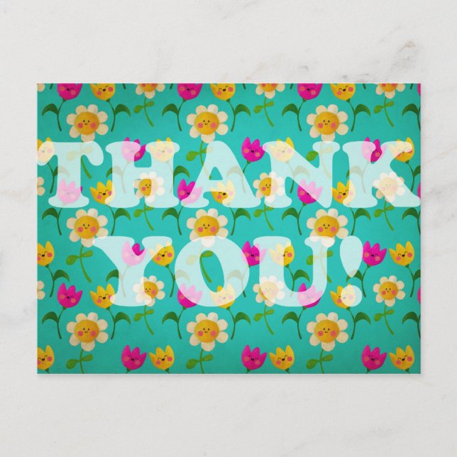 Postal Kawaii Flowers Gracias (Anverso)
