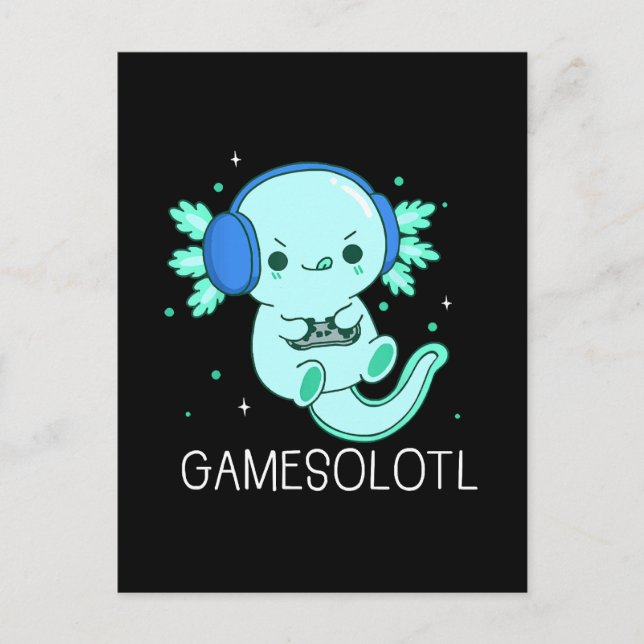 Postal Kawaii Gamesolotl Axolotl Gamer (Anverso)