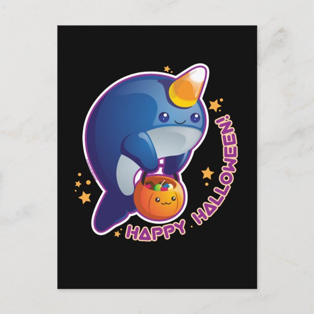 Postal Kawaii Halloween Narwhal (Anverso)
