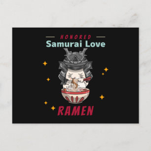 Postal Kawaii honró a un gato samurai comiendo a Ramen