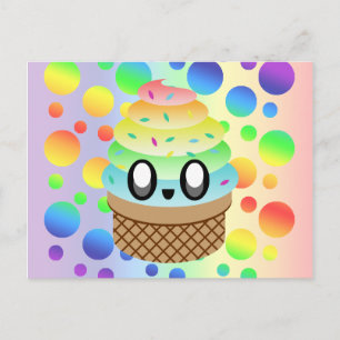 Postal Kawaii Ice Cream Cone Rainbow Dots