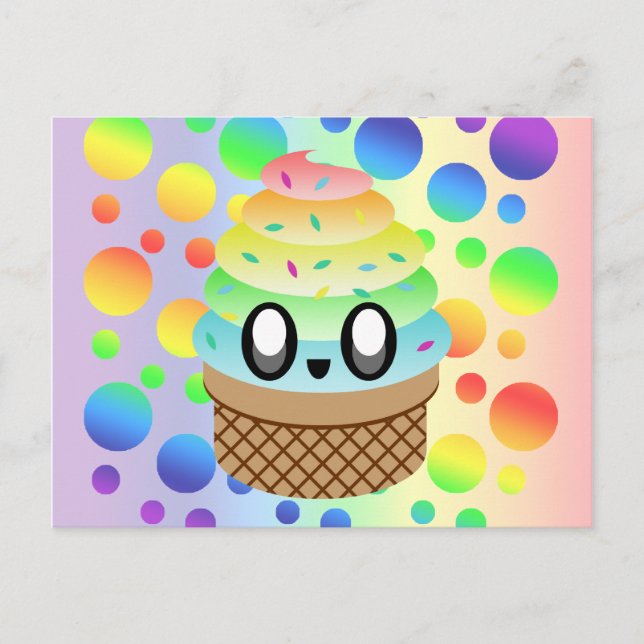 Postal Kawaii Ice Cream Cone Rainbow Dots (Anverso)