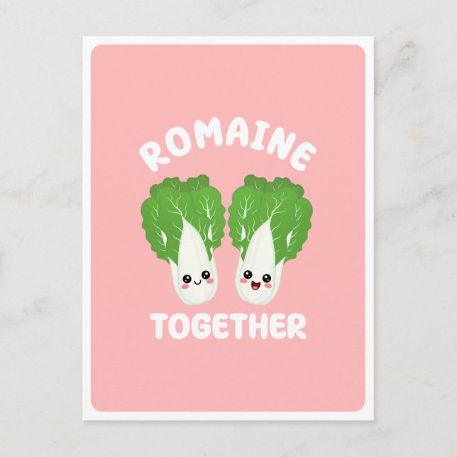 Postal  Kawaii Lechuga Romana Pareja Comida Pun  (Anverso)