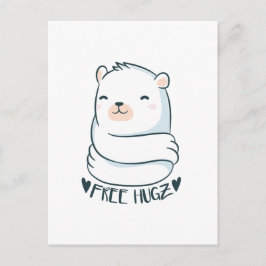 Postal Kawaii LIBRE ABRAZOS Oso Polar Amor blanco