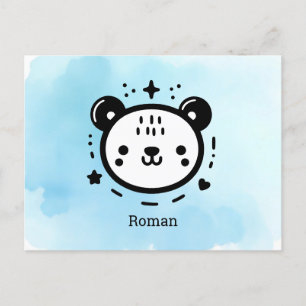 Postal Kawaii lindo rostro de oso - Línea de arte Minimal
