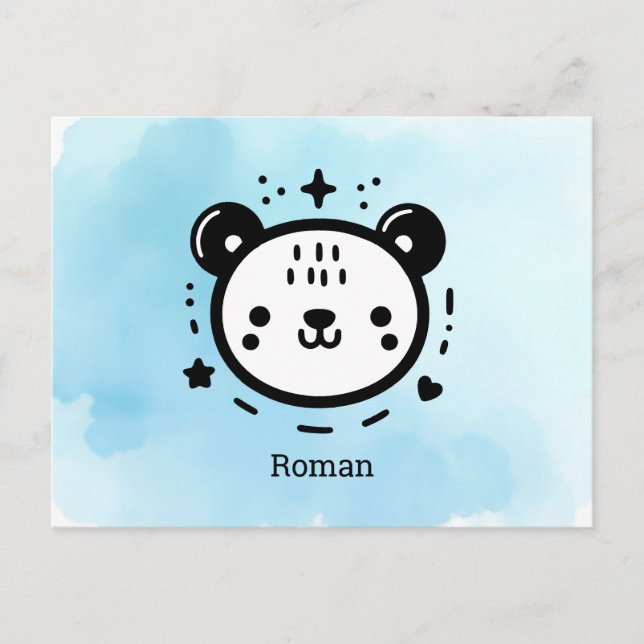 Postal Kawaii lindo rostro de oso - Línea de arte Minimal (Anverso)