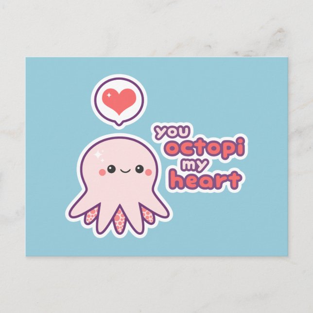 Postal Kawaii Love Octopus (Anverso)