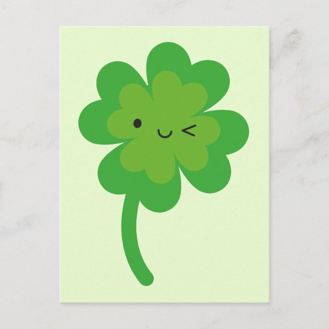 Postal Kawaii Lucky Four Leaf Clover (Anverso)