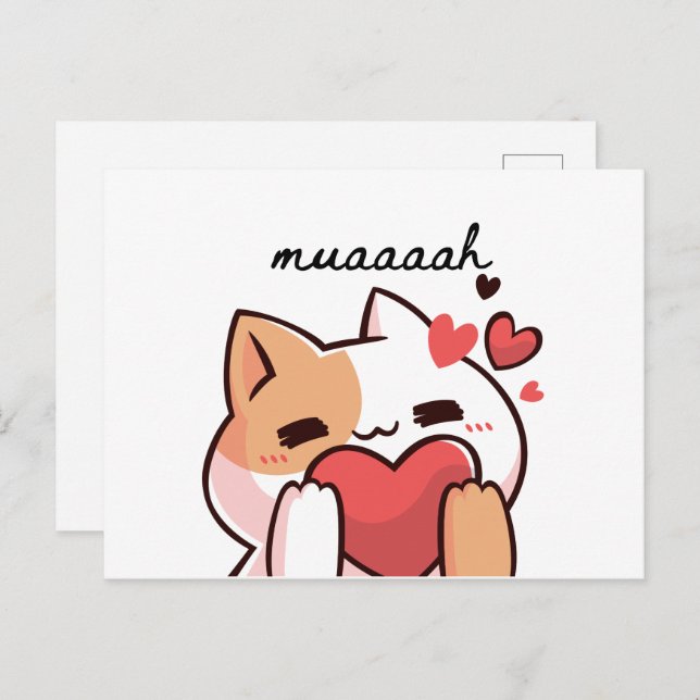 Postal Kawaii muah kiss from cutie cat Postcard (Anverso / Reverso)
