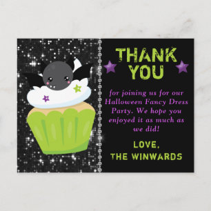 Postal Kawaii Murciélago Halloween Cupcake Gracias