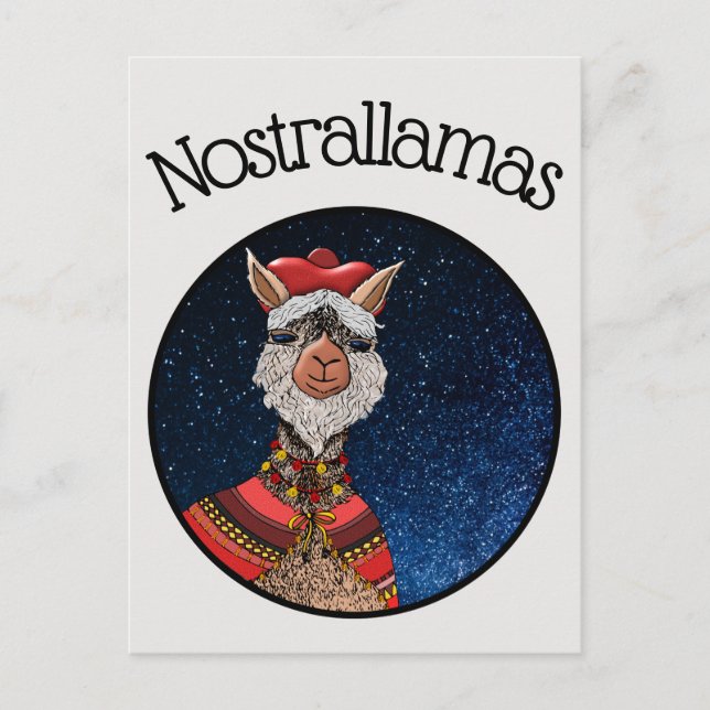 Postal Kawaii Nostradamus Llama Pun Halloween (Anverso)