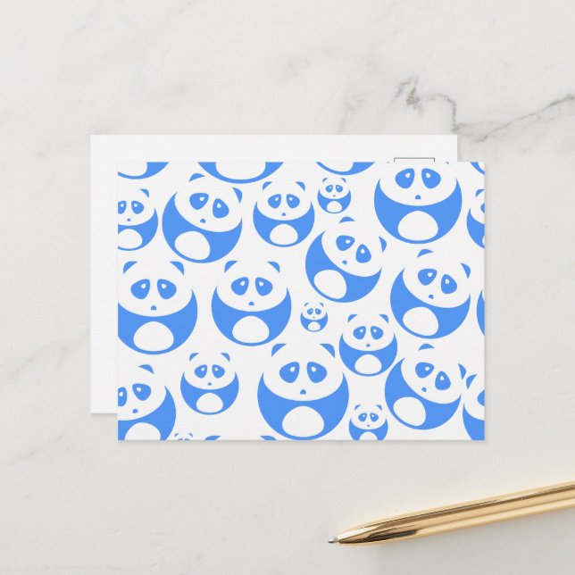 Postal Kawaii Panda Baby Blue and White Pattern (Anverso/Reverso In Situ)