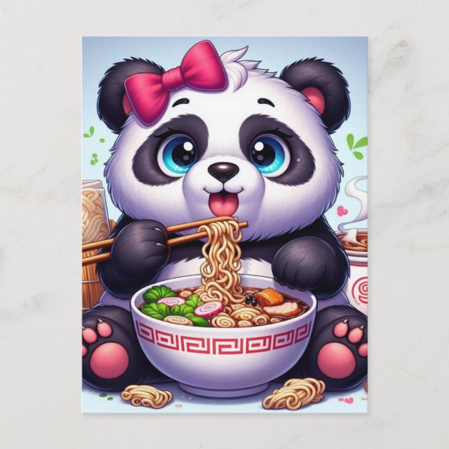 Postal Kawaii Panda Bear Comiendo Ramen (Anverso)