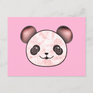 Postal Kawaii Panda Dibujando En Rosa