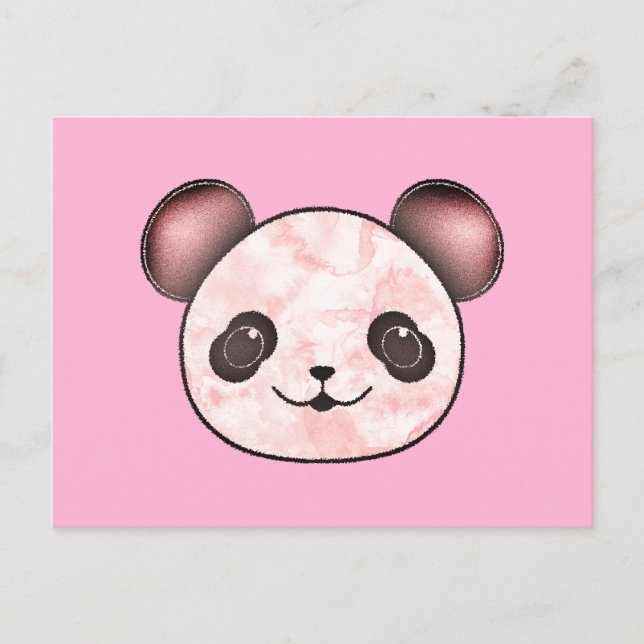 Postal Kawaii Panda Dibujando En Rosa (Anverso)